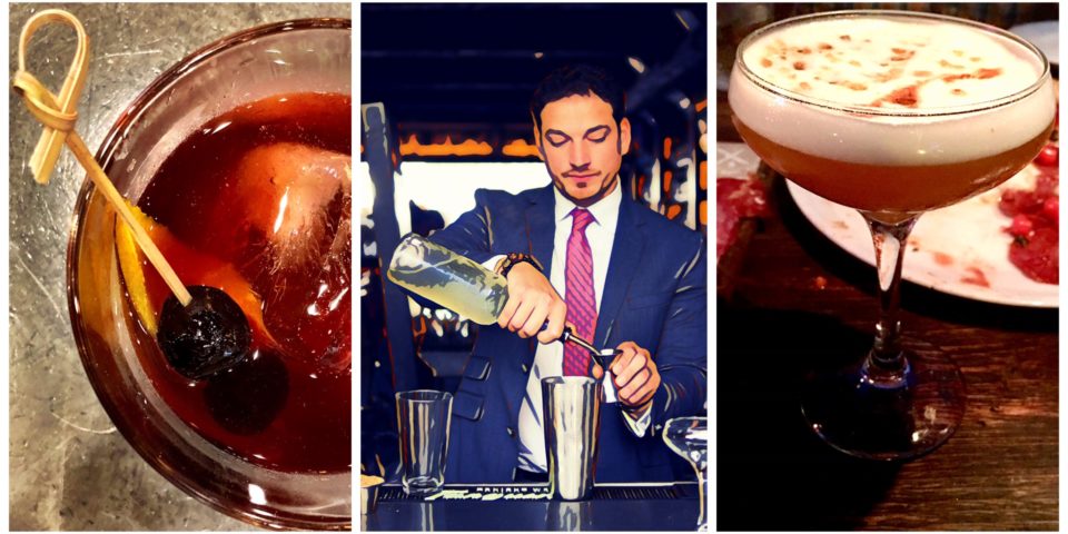 Collage of cocktails and Ervin Machado